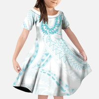 Aloha Lei Onaona Family Matching Long Sleeve Bodycon Dress and Hawaiian Shirt Teal Hawaiian Tribal Pattern LT9 Daughter's Dress Teal - Polynesian Pride