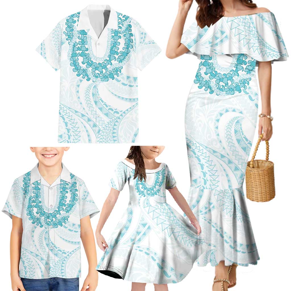 Aloha Lei Onaona Family Matching Mermaid Dress and Hawaiian Shirt Teal Hawaiian Tribal Pattern LT9 - Polynesian Pride