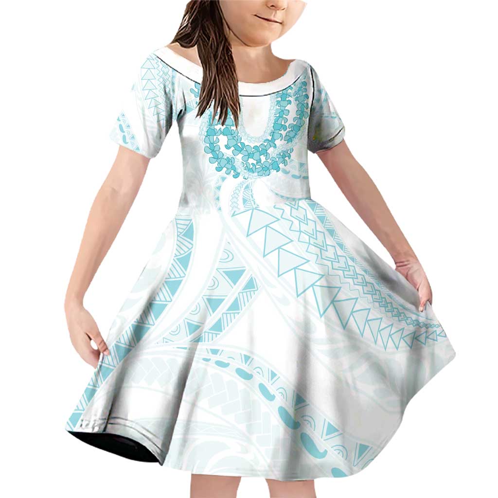 Aloha Lei Onaona Family Matching Off Shoulder Short Dress and Hawaiian Shirt Teal Hawaiian Tribal Pattern