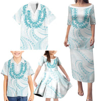 Aloha Lei Onaona Family Matching Puletasi and Hawaiian Shirt Teal Hawaiian Tribal Pattern LT9 - Polynesian Pride
