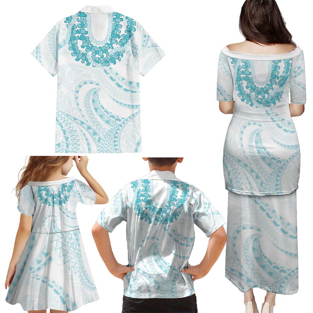 Aloha Lei Onaona Family Matching Puletasi and Hawaiian Shirt Teal Hawaiian Tribal Pattern LT9 - Polynesian Pride