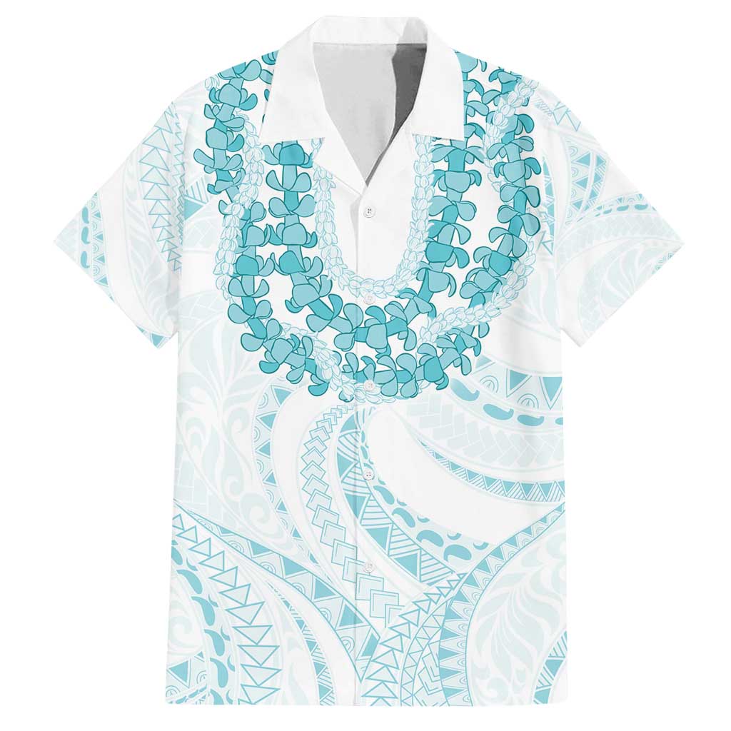 Aloha Lei Onaona Family Matching Puletasi and Hawaiian Shirt Teal Hawaiian Tribal Pattern LT9 Dad's Shirt - Short Sleeve Teal - Polynesian Pride