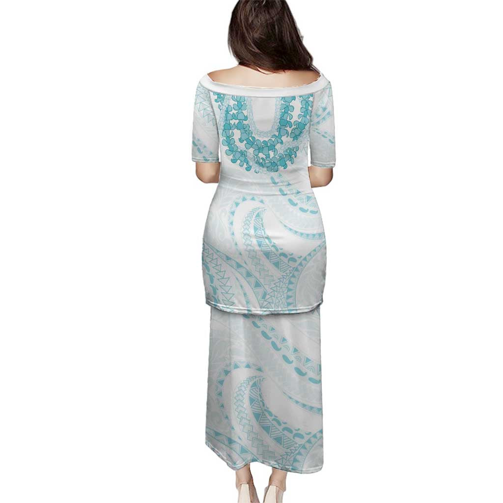 Aloha Lei Onaona Family Matching Puletasi and Hawaiian Shirt Teal Hawaiian Tribal Pattern LT9 - Polynesian Pride