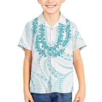 Aloha Lei Onaona Family Matching Puletasi and Hawaiian Shirt Teal Hawaiian Tribal Pattern LT9 Son's Shirt Teal - Polynesian Pride