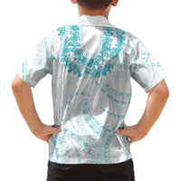 Aloha Lei Onaona Family Matching Summer Maxi Dress and Hawaiian Shirt Teal Hawaiian Tribal Pattern
