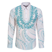 Aloha Lei Onaona Family Matching Summer Maxi Dress and Hawaiian Shirt Teal Hawaiian Tribal Pattern