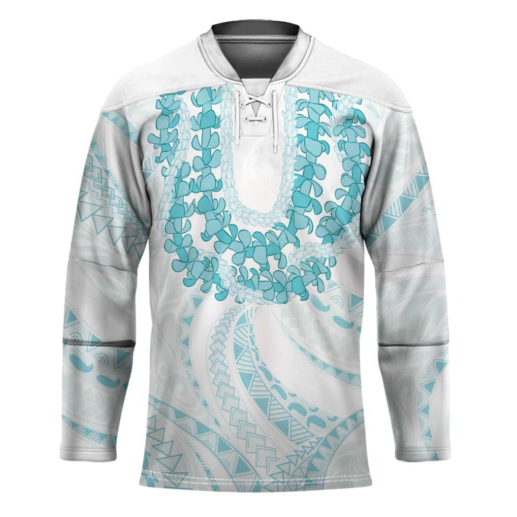 Aloha Lei Onaona Hockey Jersey Teal Hawaiian Tribal Pattern - Polynesian Pride