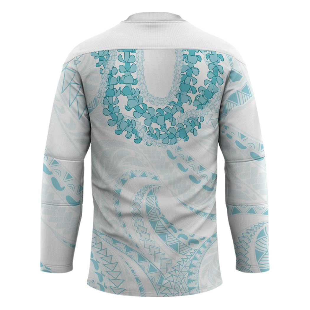 Aloha Lei Onaona Hockey Jersey Teal Hawaiian Tribal Pattern - Polynesian Pride