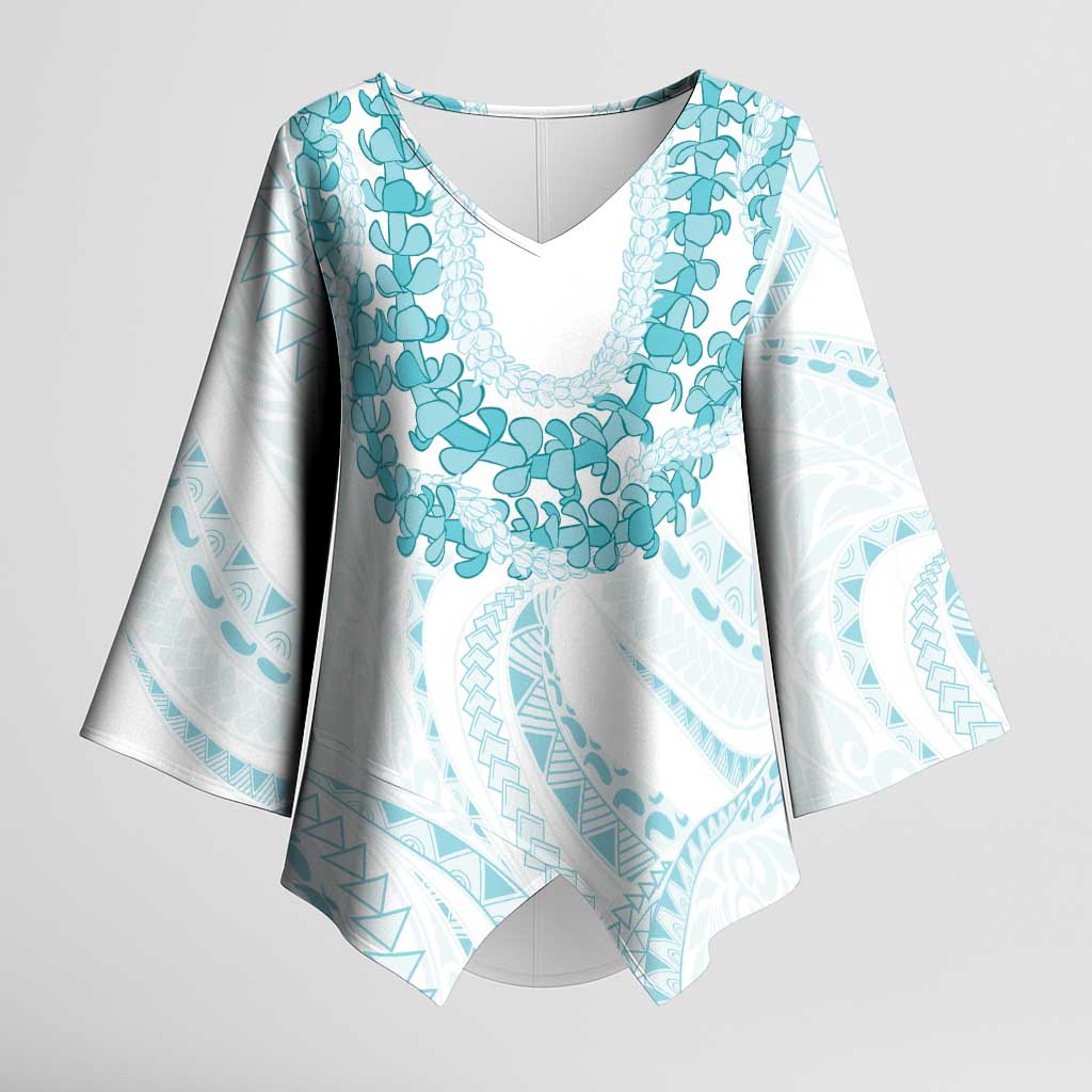 Aloha Lei Onaona Kimono Sleeve Blouse Teal Hawaiian Tribal Pattern - Polynesian Pride
