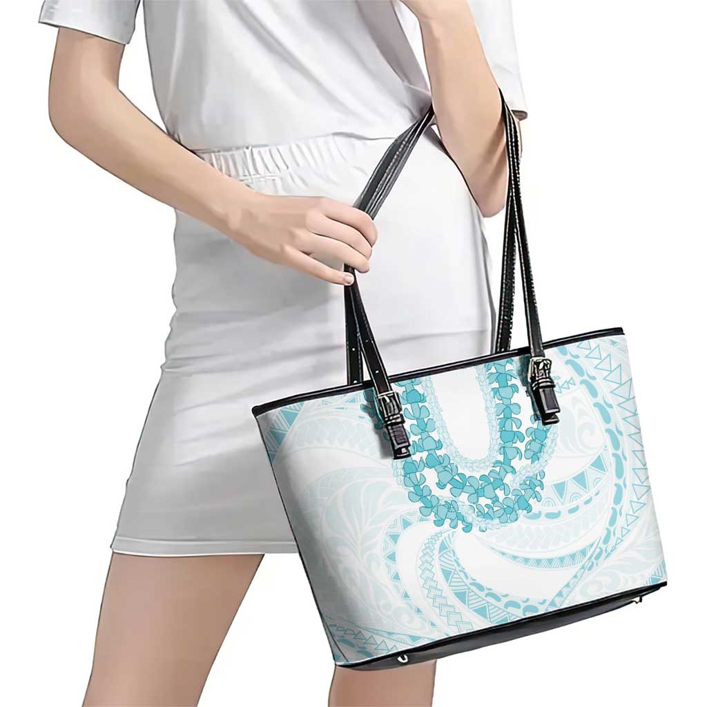 Aloha Lei Onaona Leather Tote Bag Teal Hawaiian Tribal Pattern LT9 - Polynesian Pride