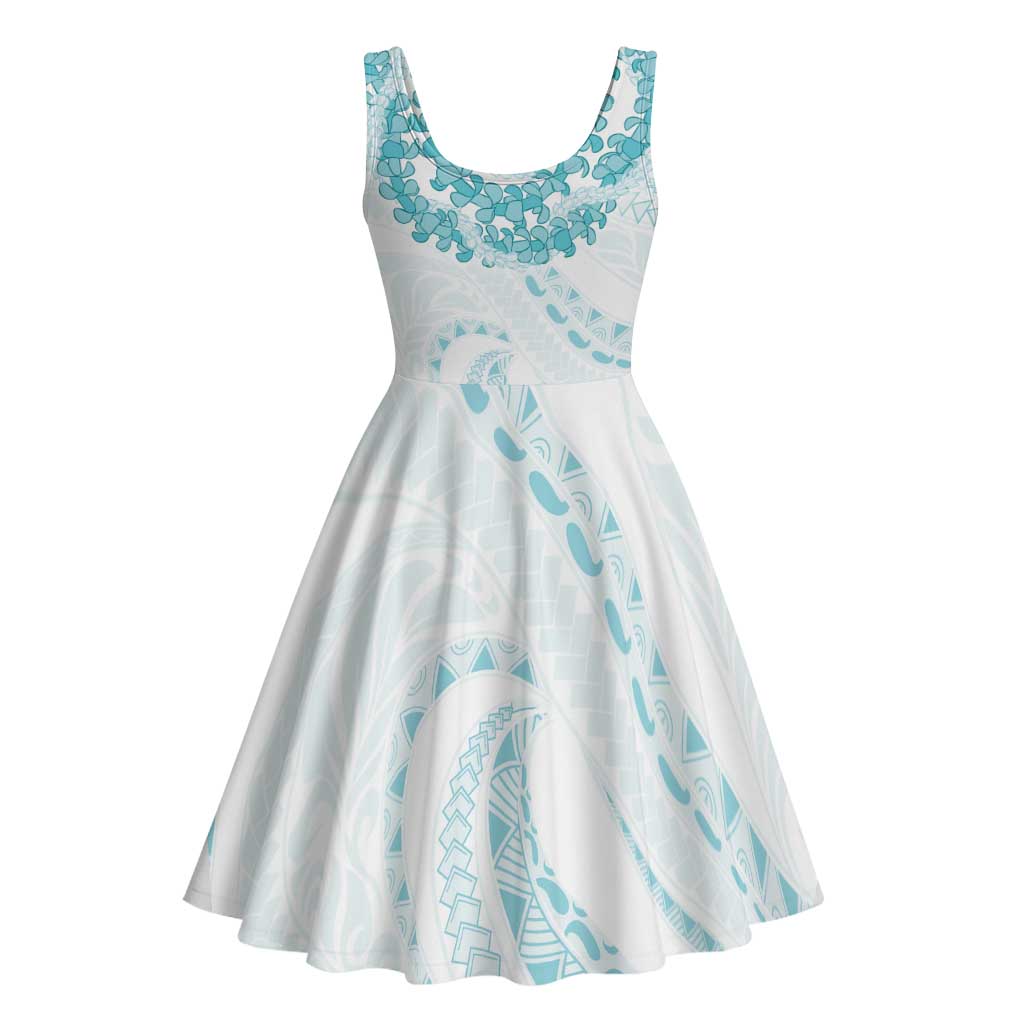 Aloha Lei Onaona Midi Dress Teal Hawaiian Tribal Pattern - Polynesian Pride