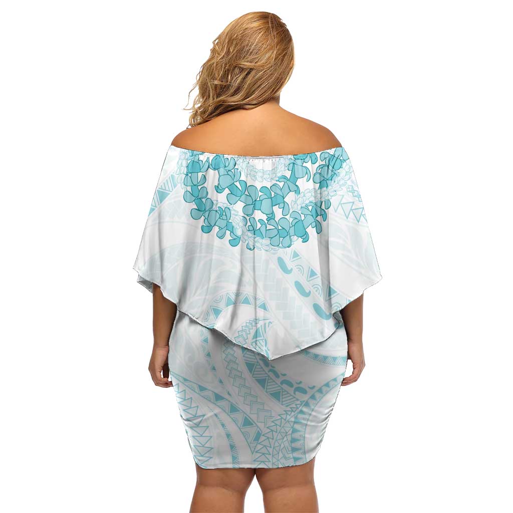 Aloha Lei Onaona Off Shoulder Short Dress Teal Hawaiian Tribal Pattern