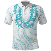 Aloha Lei Onaona Polo Shirt Teal Hawaiian Tribal Pattern