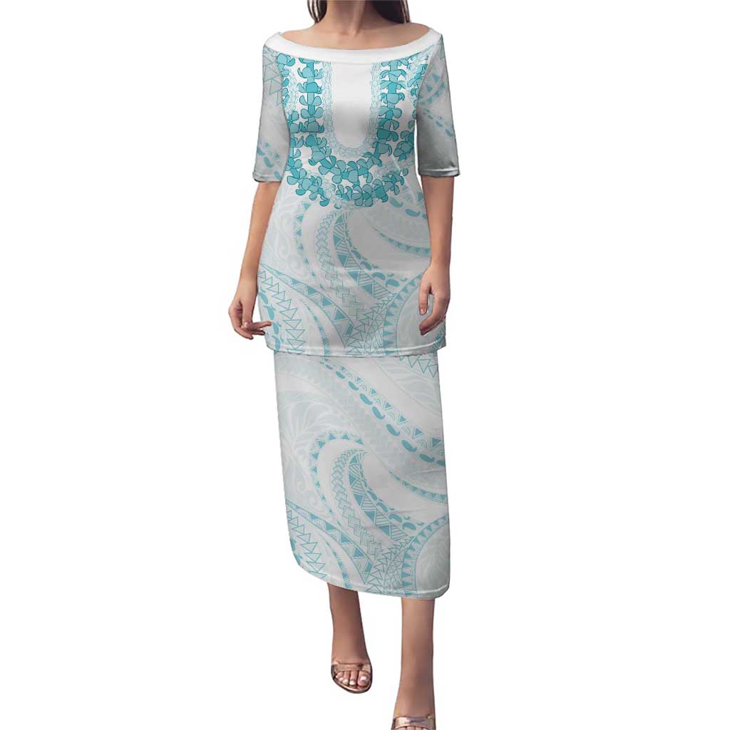 Aloha Lei Onaona Puletasi Teal Hawaiian Tribal Pattern LT9 Long Dress Teal - Polynesian Pride