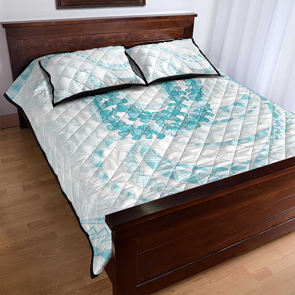 Aloha Lei Onaona Quilt Bed Set Teal Hawaiian Tribal Pattern