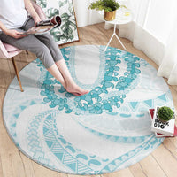 Aloha Lei Onaona Round Carpet Teal Hawaiian Tribal Pattern