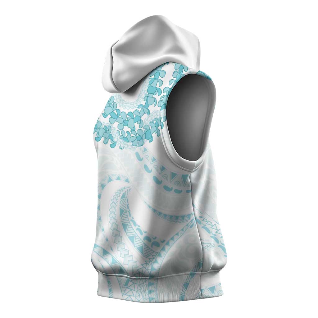Aloha Lei Onaona Sleeveless Hoodie Teal Hawaiian Tribal Pattern - Polynesian Pride