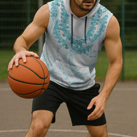 Aloha Lei Onaona Sleeveless Hoodie Teal Hawaiian Tribal Pattern - Polynesian Pride