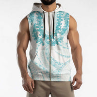 Aloha Lei Onaona Sleeveless Zip Hoodie Teal Hawaiian Tribal Pattern - Polynesian Pride