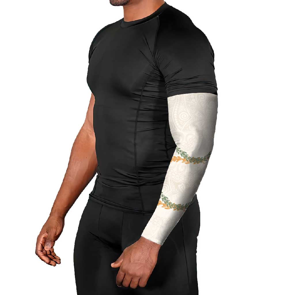 Aloha Lei Mikioi Arm Sleeves Beige Polynesian Tribal Tatau Pattern - Polynesian Pride