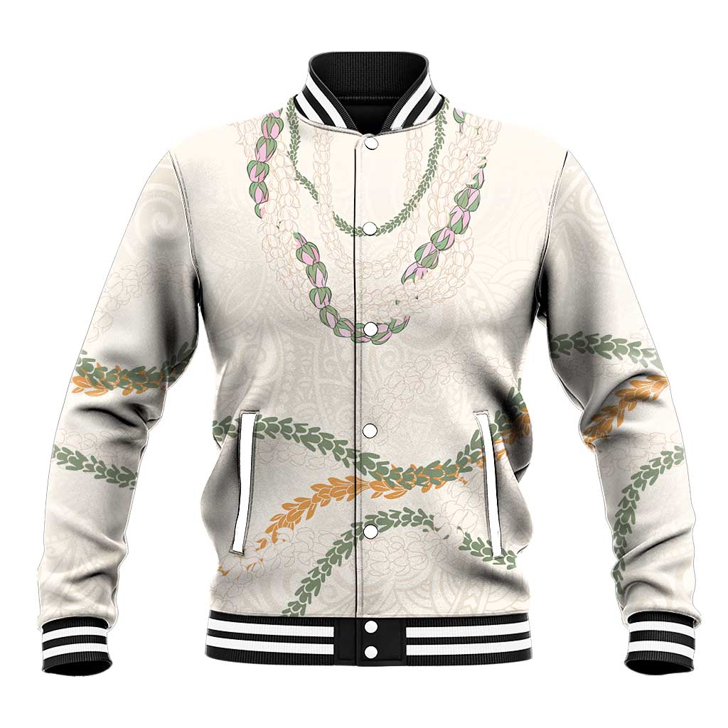 Aloha Lei Mikioi Baseball Jacket Beige Polynesian Tribal Tatau Pattern
