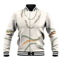 Aloha Lei Mikioi Baseball Jacket Beige Polynesian Tribal Tatau Pattern