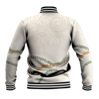 Aloha Lei Mikioi Baseball Jacket Beige Polynesian Tribal Tatau Pattern