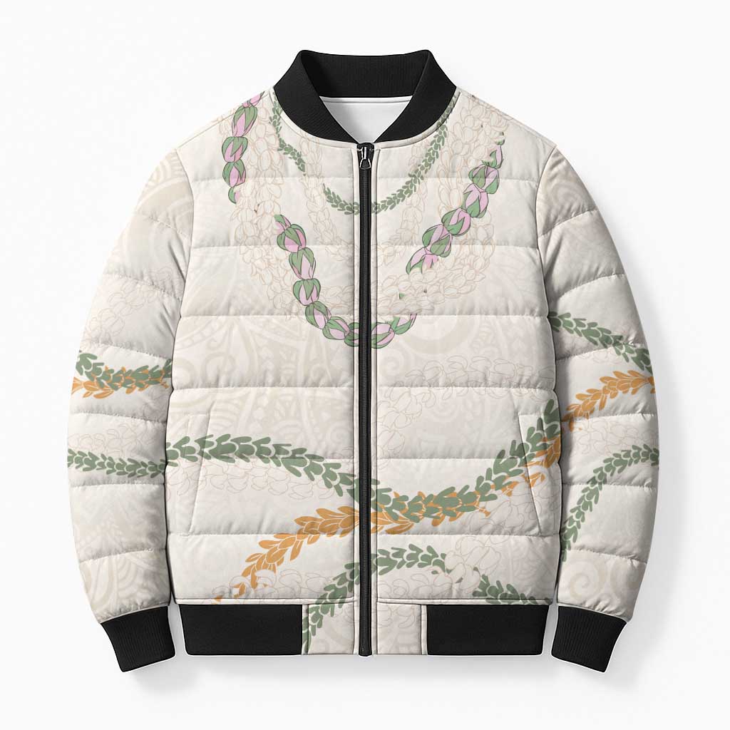 Aloha Lei Mikioi Bomber Puffer Jacket Beige Polynesian Tribal Tatau Pattern LT9 Unisex Beige - Polynesian Pride
