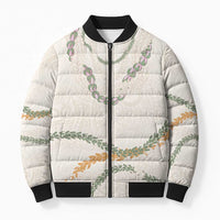 Aloha Lei Mikioi Bomber Puffer Jacket Beige Polynesian Tribal Tatau Pattern LT9 Unisex Beige - Polynesian Pride