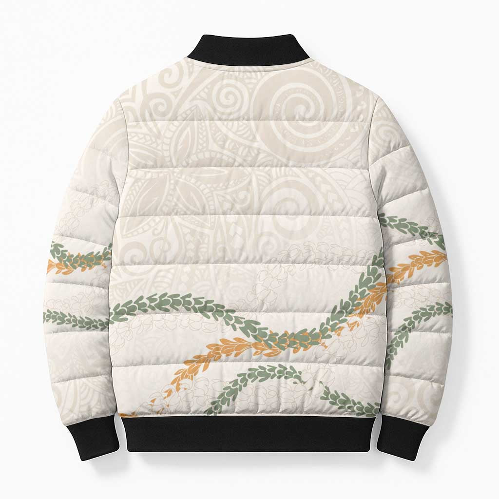 Aloha Lei Mikioi Bomber Puffer Jacket Beige Polynesian Tribal Tatau Pattern LT9 - Polynesian Pride