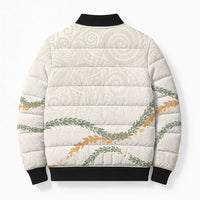 Aloha Lei Mikioi Bomber Puffer Jacket Beige Polynesian Tribal Tatau Pattern LT9 - Polynesian Pride