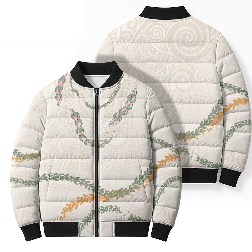 Aloha Lei Mikioi Bomber Puffer Jacket Beige Polynesian Tribal Tatau Pattern LT9 - Polynesian Pride