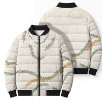Aloha Lei Mikioi Bomber Puffer Jacket Beige Polynesian Tribal Tatau Pattern LT9 - Polynesian Pride