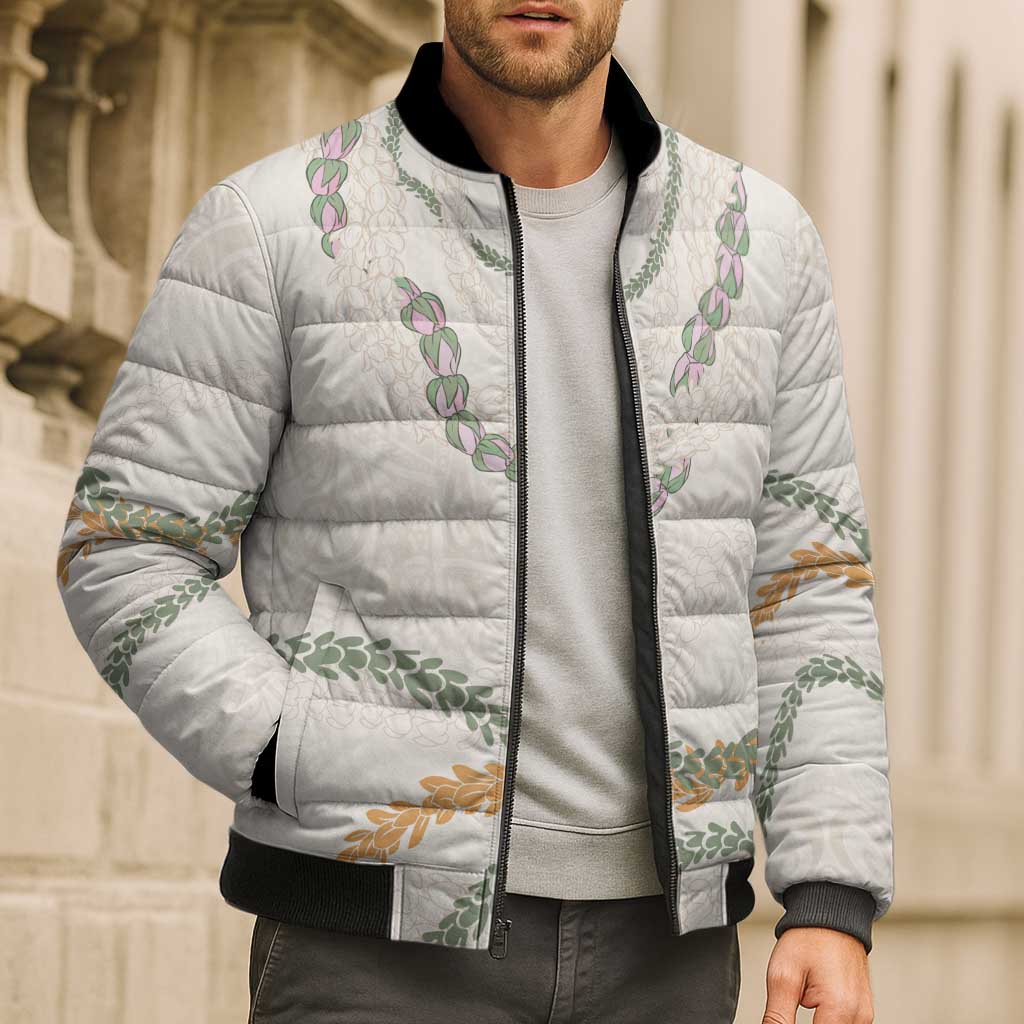 Aloha Lei Mikioi Bomber Puffer Jacket Beige Polynesian Tribal Tatau Pattern LT9 - Polynesian Pride