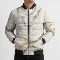 Aloha Lei Mikioi Bomber Puffer Jacket Beige Polynesian Tribal Tatau Pattern LT9 - Polynesian Pride