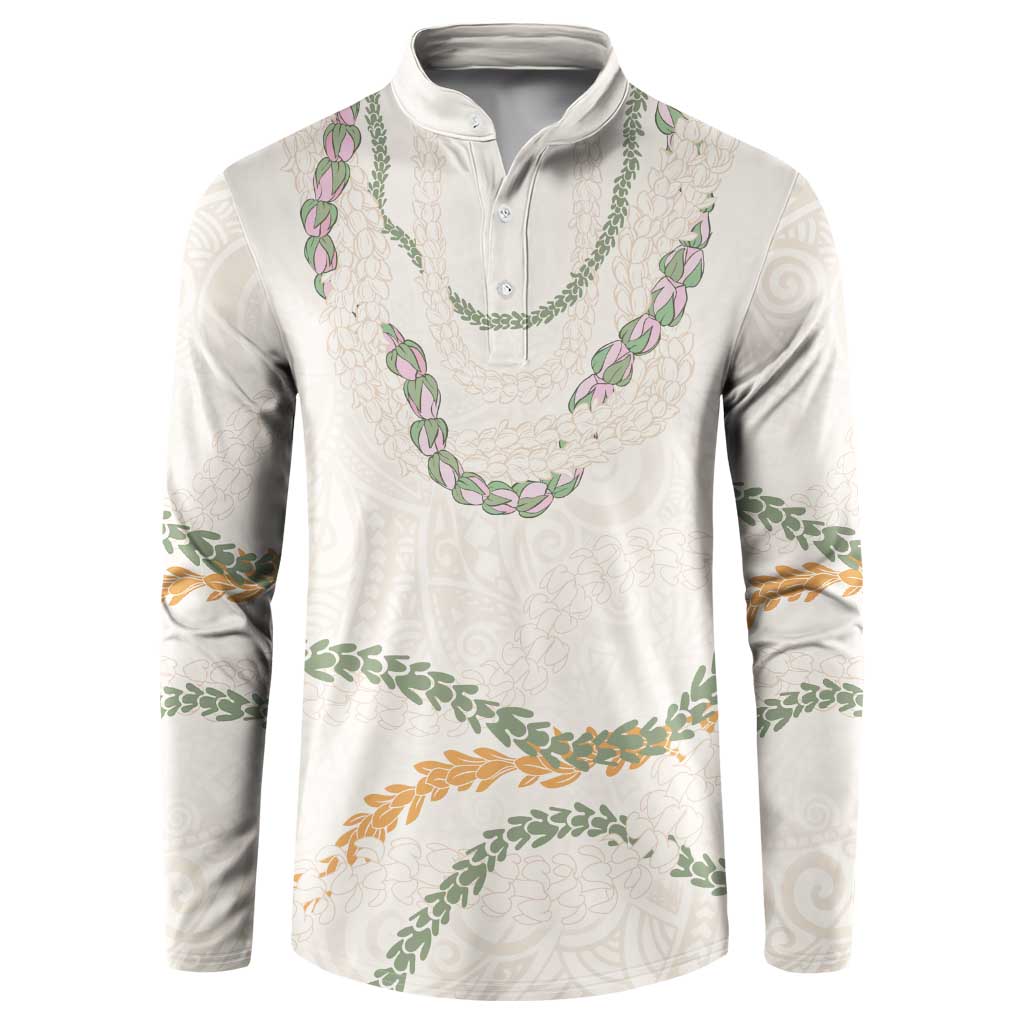 Aloha Lei Mikioi Button Sweatshirt Beige Polynesian Tribal Tatau Pattern LT9 Beige - Polynesian Pride