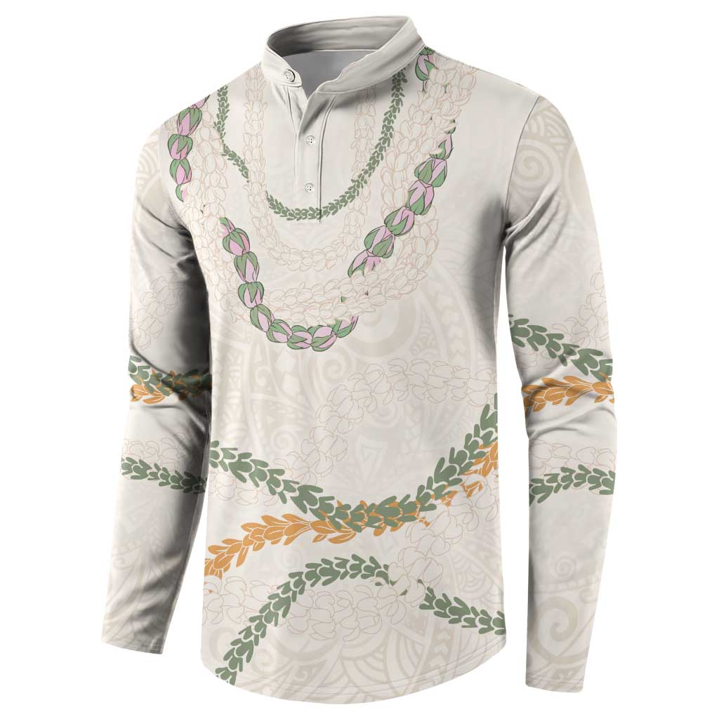 Aloha Lei Mikioi Button Sweatshirt Beige Polynesian Tribal Tatau Pattern LT9 - Polynesian Pride