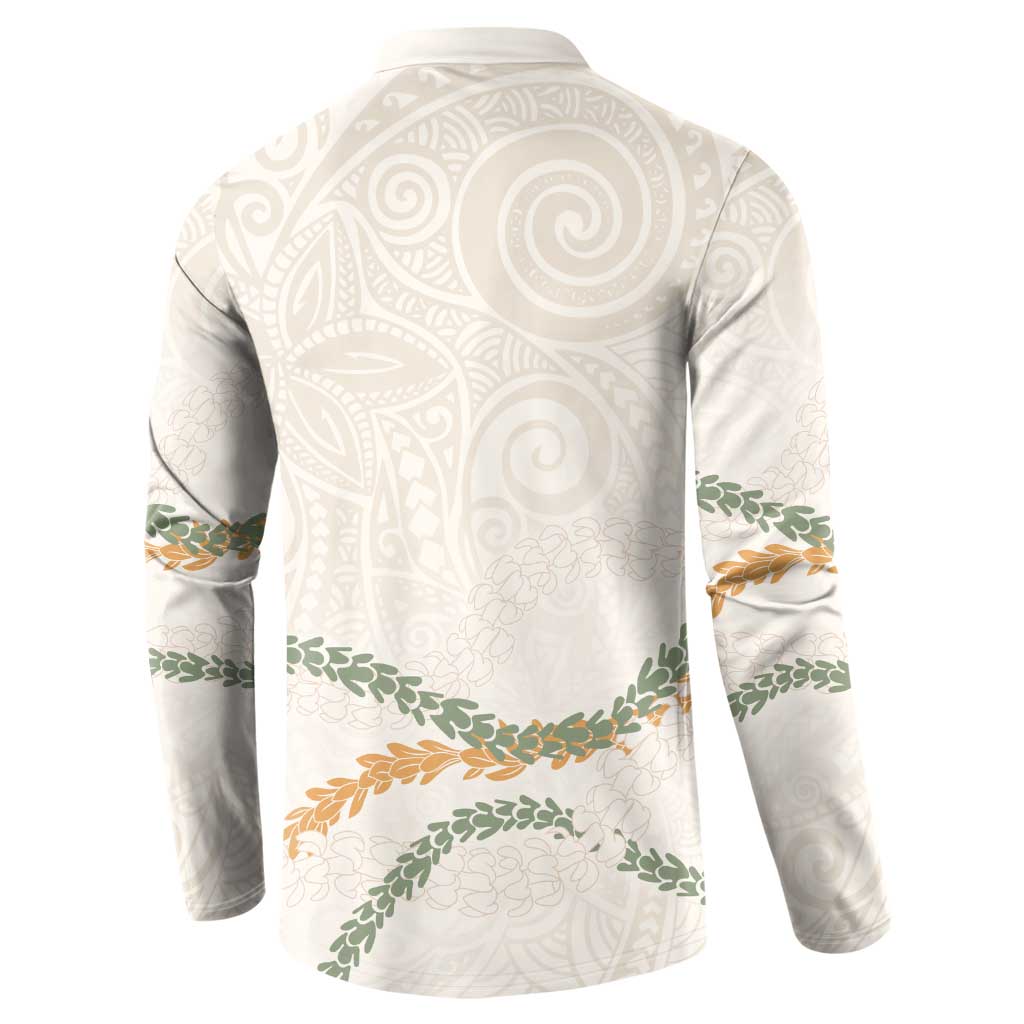 Aloha Lei Mikioi Button Sweatshirt Beige Polynesian Tribal Tatau Pattern LT9 - Polynesian Pride