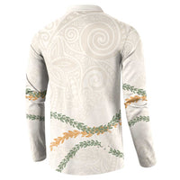 Aloha Lei Mikioi Button Sweatshirt Beige Polynesian Tribal Tatau Pattern LT9 - Polynesian Pride