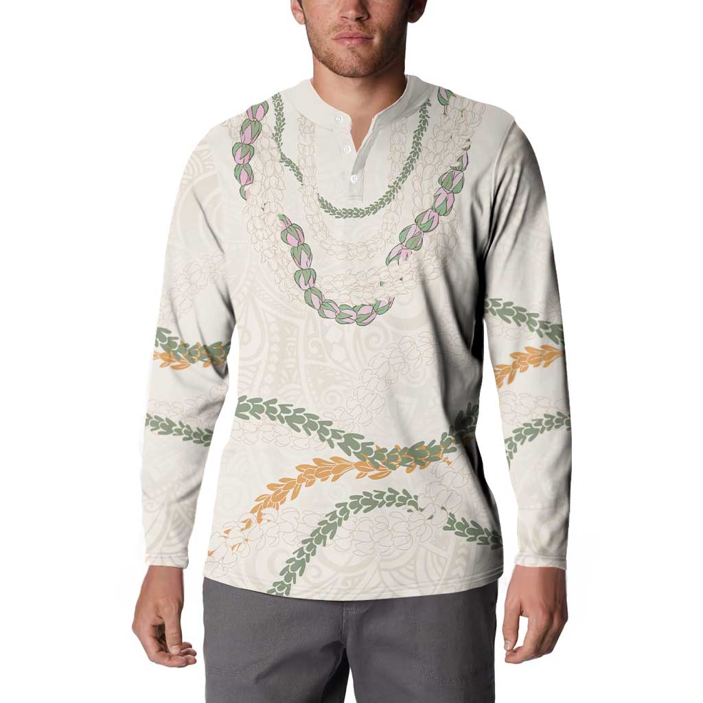 Aloha Lei Mikioi Button Sweatshirt Beige Polynesian Tribal Tatau Pattern LT9 - Polynesian Pride