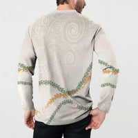 Aloha Lei Mikioi Button Sweatshirt Beige Polynesian Tribal Tatau Pattern LT9 - Polynesian Pride