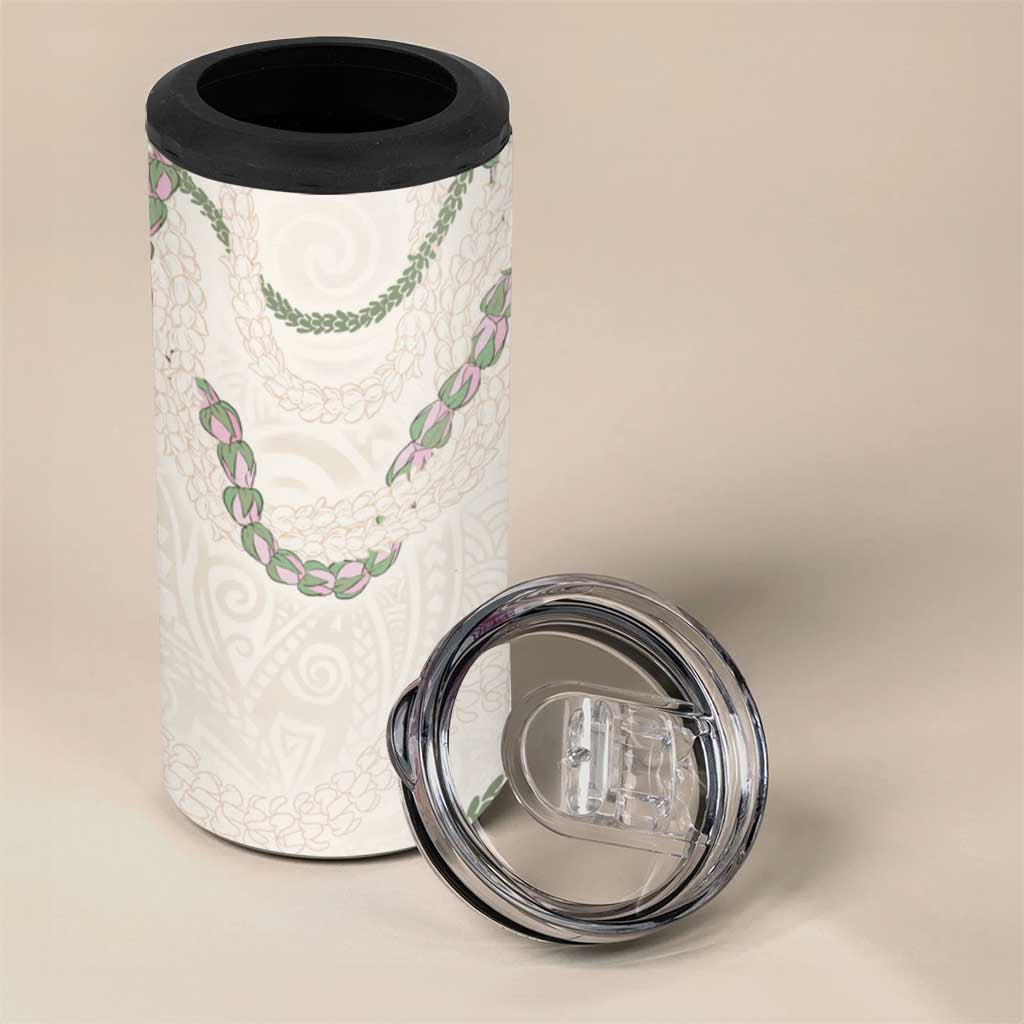 Aloha Lei Mikioi 4 in 1 Can Cooler Tumbler Beige Polynesian Tribal Tatau Pattern