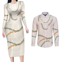 Aloha Lei Mikioi Couples Matching Long Sleeve Bodycon Dress and Long Sleeve Button Shirt Beige Polynesian Tribal Tatau Pattern LT9 Beige - Polynesian Pride