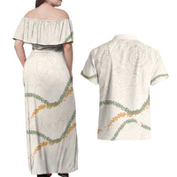 Aloha Lei Mikioi Couples Matching Off Shoulder Maxi Dress and Hawaiian Shirt Beige Polynesian Tribal Tatau Pattern