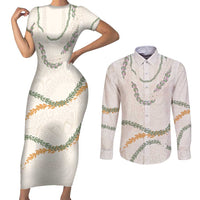 Aloha Lei Mikioi Couples Matching Short Sleeve Bodycon Dress and Long Sleeve Button Shirt Beige Polynesian Tribal Tatau Pattern LT9 Beige - Polynesian Pride