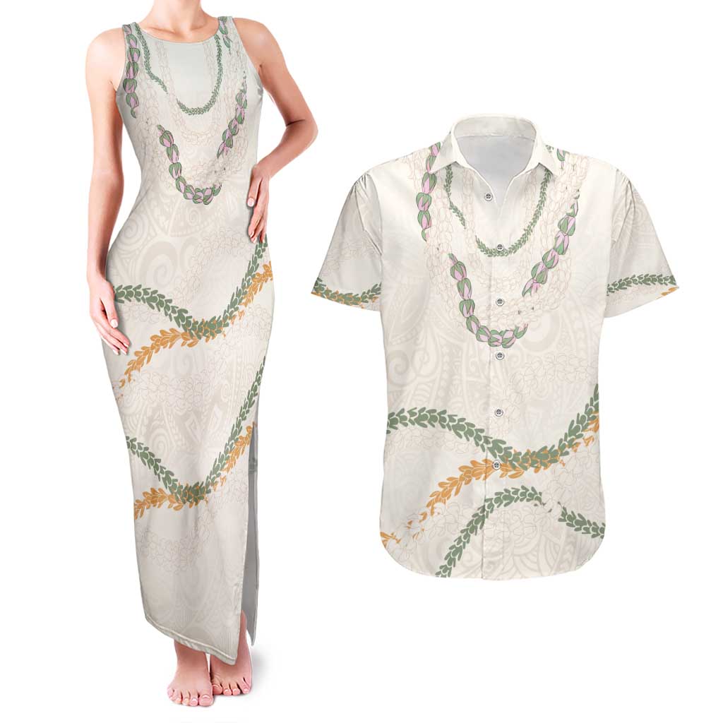 Aloha Lei Mikioi Couples Matching Tank Maxi Dress and Hawaiian Shirt Beige Polynesian Tribal Tatau Pattern LT9 Beige - Polynesian Pride