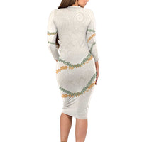 Aloha Lei Mikioi Family Matching Long Sleeve Bodycon Dress and Hawaiian Shirt Beige Polynesian Tribal Tatau Pattern LT9 - Polynesian Pride