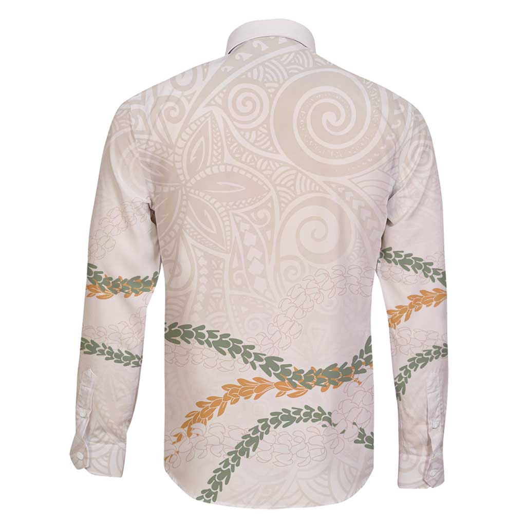 Aloha Lei Mikioi Family Matching Off Shoulder Maxi Dress and Hawaiian Shirt Beige Polynesian Tribal Tatau Pattern