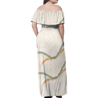 Aloha Lei Mikioi Family Matching Off Shoulder Maxi Dress and Hawaiian Shirt Beige Polynesian Tribal Tatau Pattern