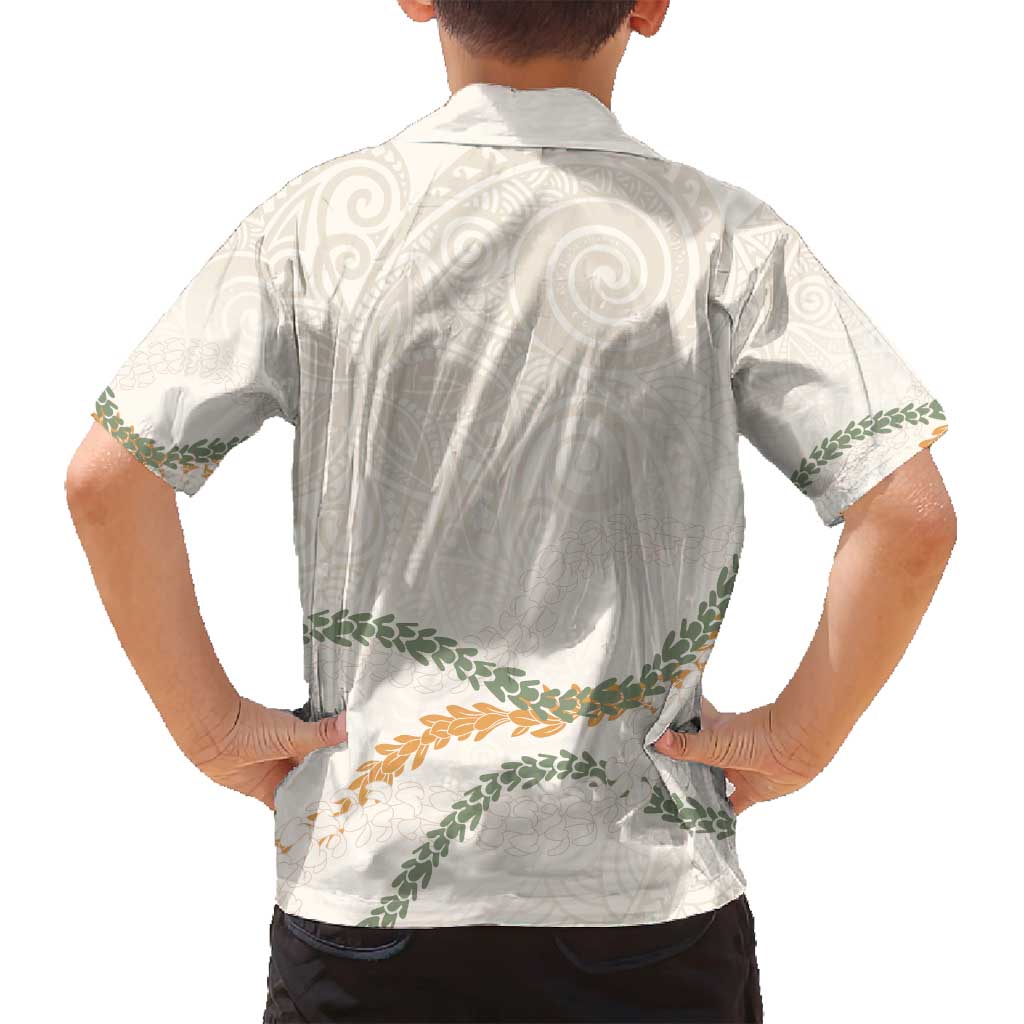 Aloha Lei Mikioi Family Matching Off Shoulder Short Dress and Hawaiian Shirt Beige Polynesian Tribal Tatau Pattern